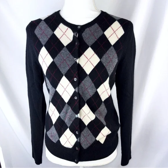 Tweeds Black and Cream Argyle Cardigan - Picture 2 of 2
